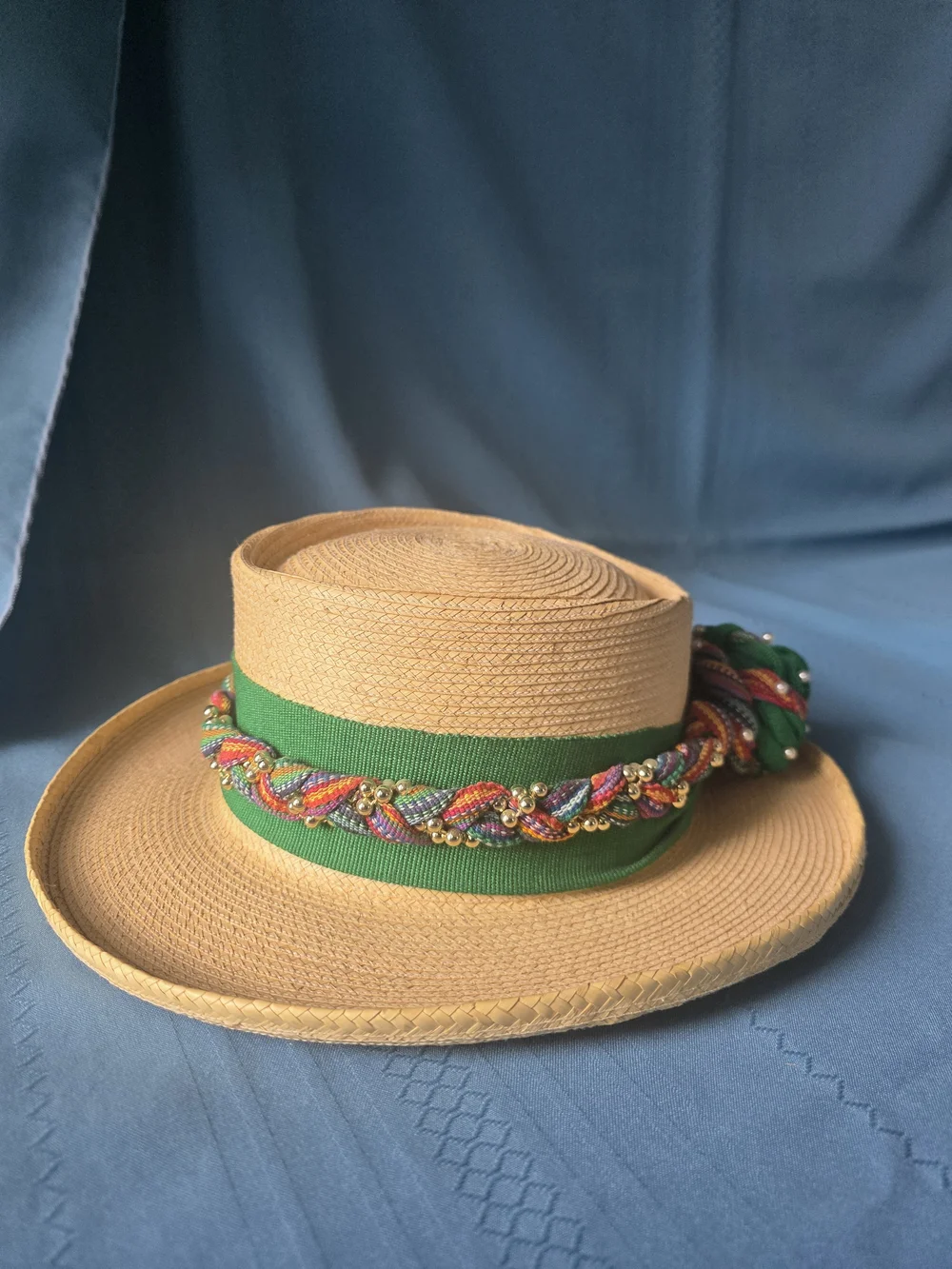 Vintage Guatemaya Handwoven Palm Leaf Sun Hat Sz 54 Quiché Guatemala Floral S